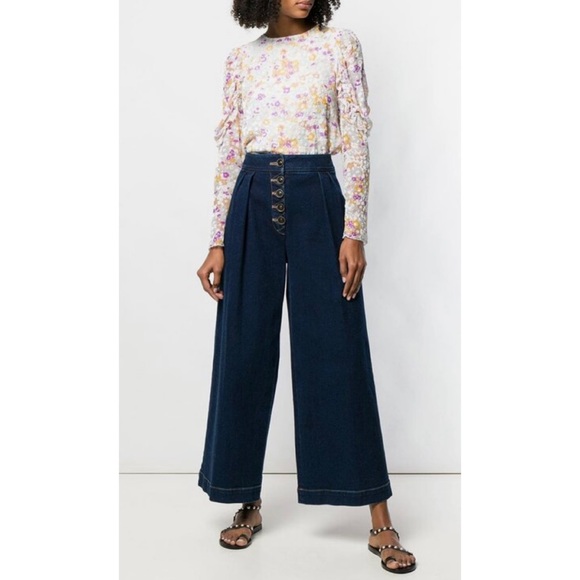 SEE BY CHLOÉ • Multicolor Floral Velvet Burnout Ruffle Long Sleeve Silk Blouse - Picture 11 of 16